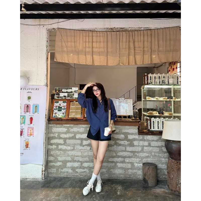 (ẢNH THẬT) Áo sơ mi thô form rộng 1 túi Hàn Quốc color block | BigBuy360 - bigbuy360.vn