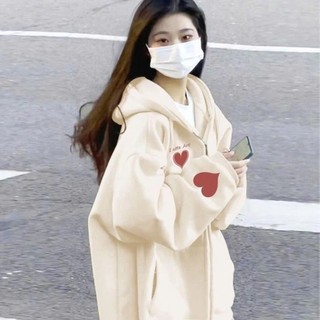   Áo Khoác  Hoodie Zip Nữ  Nỉ Có Mũ In Trái Tim Đỏ Chất Liệu NỈ mềm mịn Siêu Xinh 