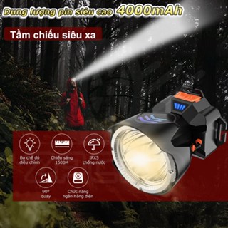 Đèn pin đội đầu 4000mAh siêu sáng 2400mAh ZACRO dùng khi đi vào ban đêm/cắm trại/câu cá đêm, giúp ích nhiều khi mất điện