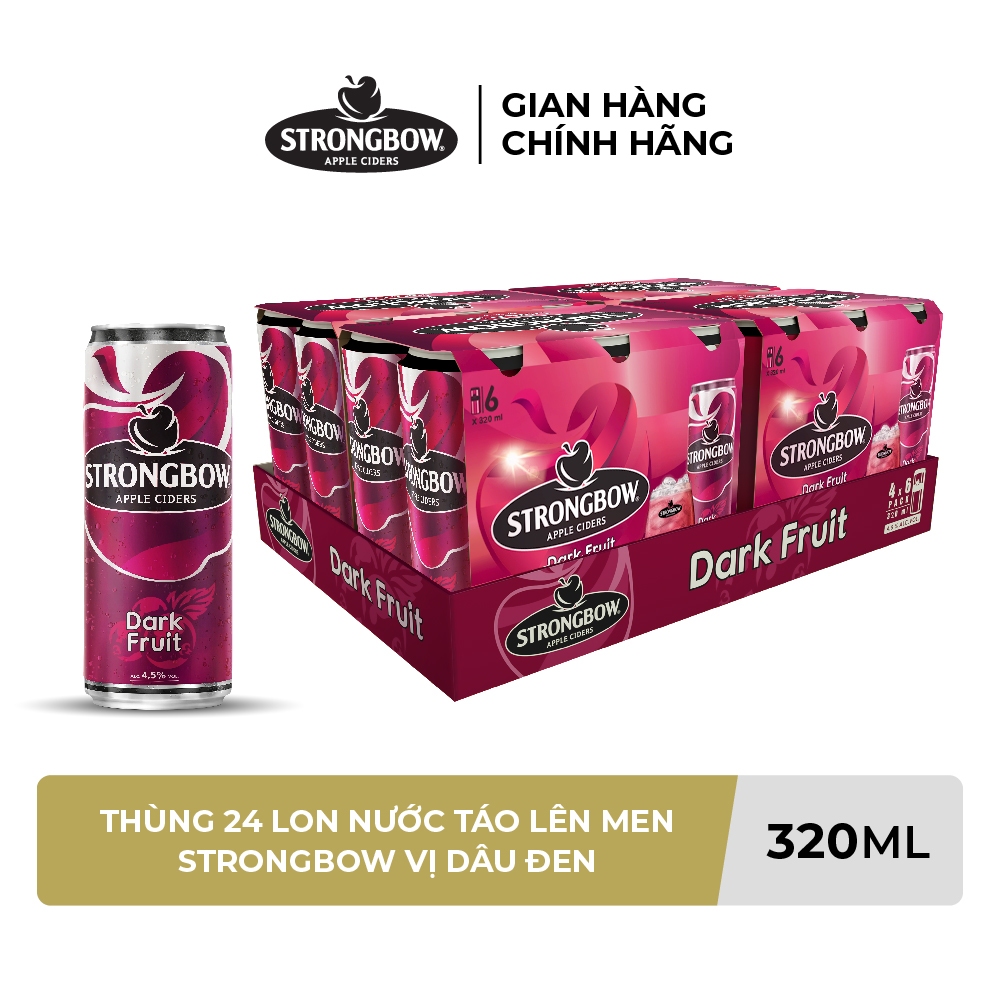 ĐỘ CỒN 4.5% - HỎA TỐC HCM - Thùng 24 lon nước táo lên men Strongbow Vị Dâu đen 320ml/lon