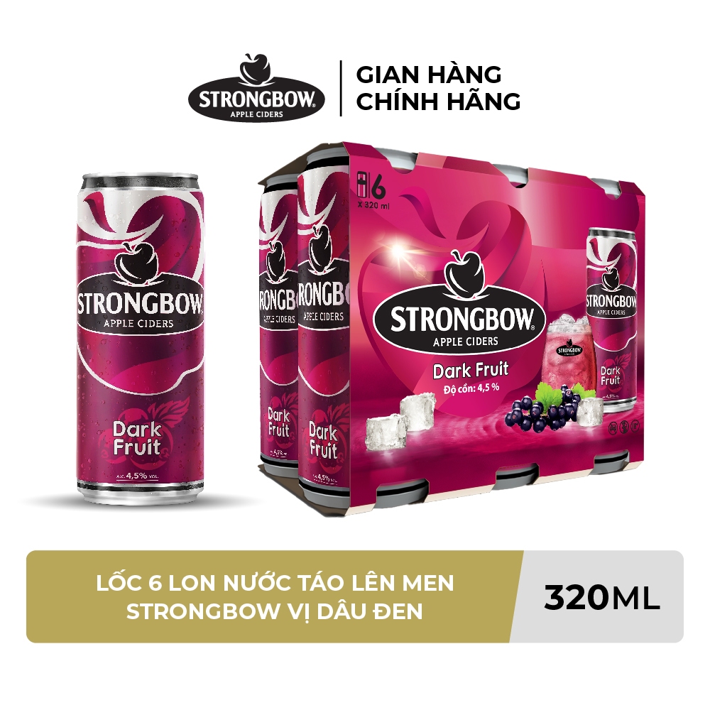 ĐỘ CỒN 4.5% - HỎA TỐC HCM - Lốc 6 lon nước táo lên men Strongbow Vị Dâu đen 320ml/lon