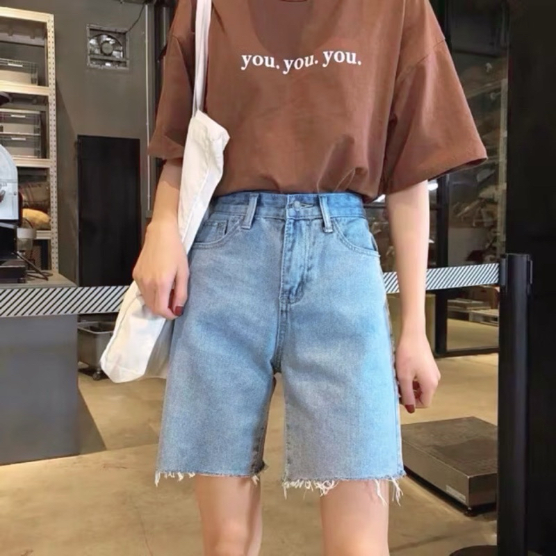 Quần short lửng jean kèm hình thật