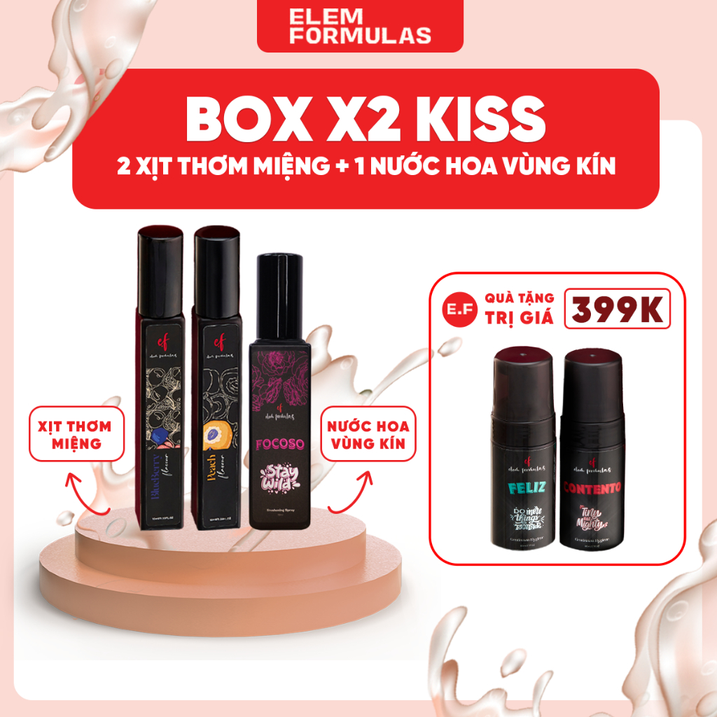 Box X2 Kiss EF Elemformulas 2 xịt thơm miệng vị tình yêu, Nước hoa vùng kín hương nước hoa cao cấp