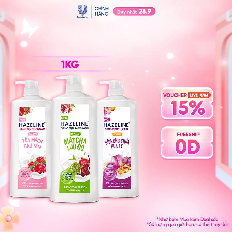 Sữa tắm dưỡng thể thiên nhiên trắng sáng da Hazeline 1kg