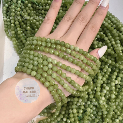 Chuỗi Đá Hạt Tròn Mã Não Vân - Xanh Lá Vân - 3 Size - Charm Phụ Kiện xâu phối vòng Tay Phong Thủy Xâ