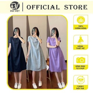 Đầm Suông Cổ Tròn Tay Cộc Dáng Dài Chất Đũi Mềm Mại Nhiều Màu Lựa Chọn
