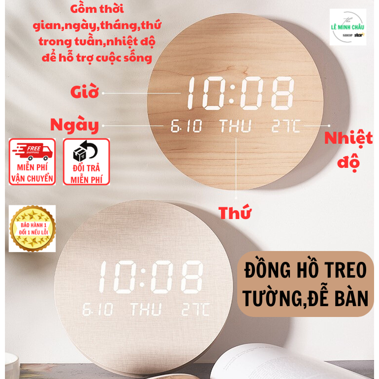 Đồng Hồ treo tường,đễ bàn LED Kỹ Thuật Số Hiển Thị Thời Gian,Ngày,Tháng,Nhiệt Độ