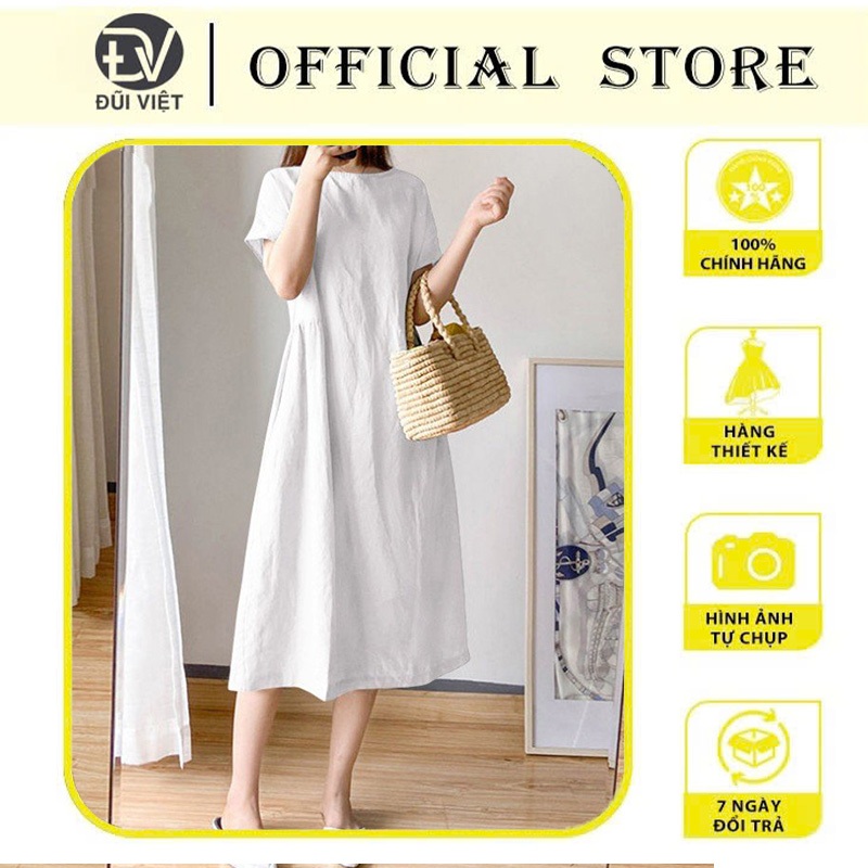 Váy Suông Trơn From Rộng Dáng Dài,Đầm Suông Linen Nữ Ngắn Tay Chất Linen Mềm Mát