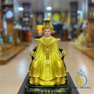  Tôn Tượng Bà Chúa Xứ Nguyên Nhung Ngồi 30cm Áo Vàng Nhựa Composite Mới 