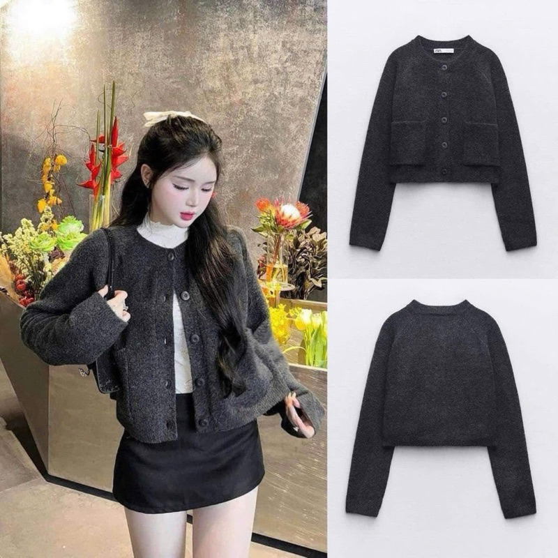 Áo len cardigan xám lông chuột, chất len mềm mịn, form rộng thoải mái, phối đồ dễ dàng 2025