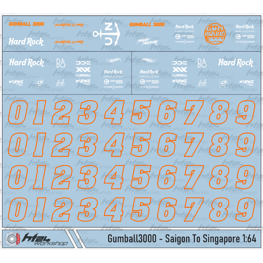 HT24workshop - Decal nước Gumball 3000 SaigonToSingapore cho xe mô hình 1:64 (DARK TONE)