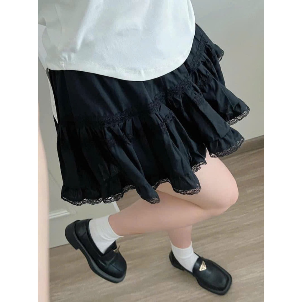 Chân váy xòe kiểu bèo ren cạp ren, chân váy nữ xòe 2 tầng dễ thương (hàng QC - có quần bảo hộ) | BigBuy360 - bigbuy360.vn