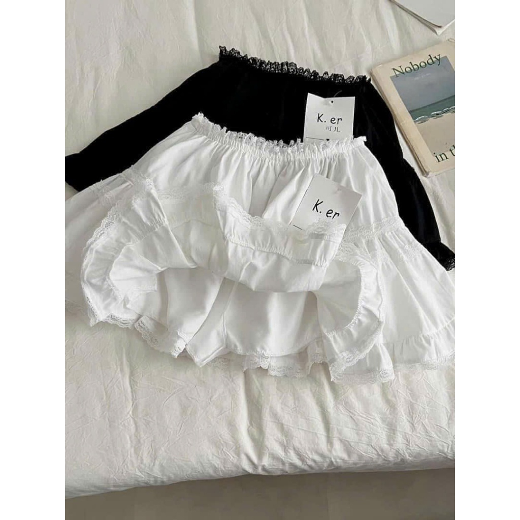 Chân váy xòe kiểu bèo ren cạp ren, chân váy nữ xòe 2 tầng dễ thương (hàng QC - có quần bảo hộ) | BigBuy360 - bigbuy360.vn