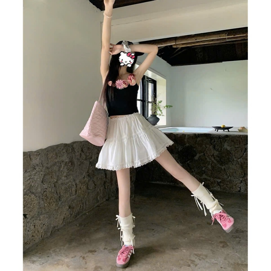 Chân váy xòe kiểu bèo ren cạp ren, chân váy nữ xòe 2 tầng dễ thương (hàng QC - có quần bảo hộ) | BigBuy360 - bigbuy360.vn