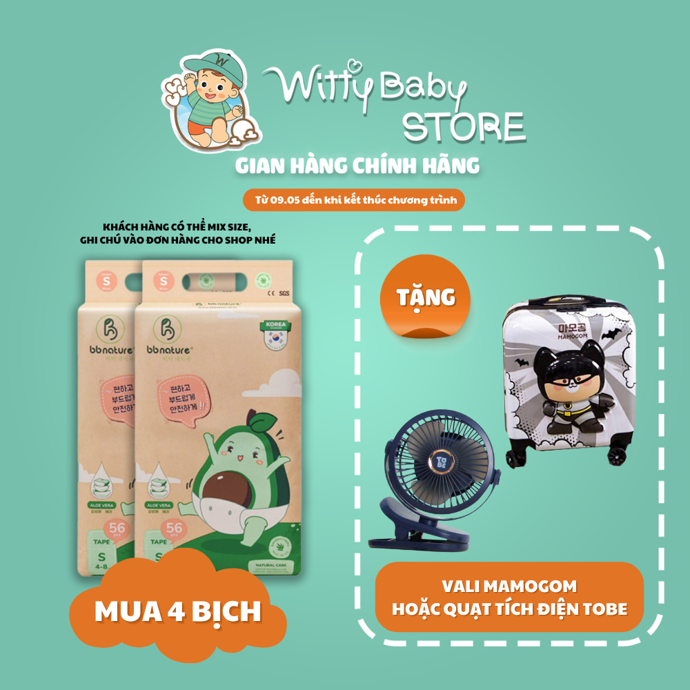 [ Tặng QUÀ HOT ] Combo 4 Bịch Bỉm / Tã BBNature Sử Dụng Công Nghệ Chất Liệu Sợi Tre Hữu Cơ An Toàn Cho Bé.