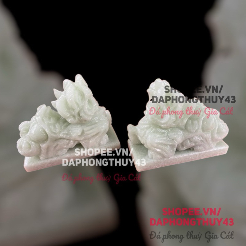 cặp tỳ hưu phong thuỷ đá 10cm trắng xanh trắng có đế