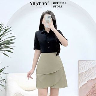 Chân váy Nhật Vy chữ A vạt chéo 2 tầng phù hợp công sở dạo phố thanh lịch - D3102