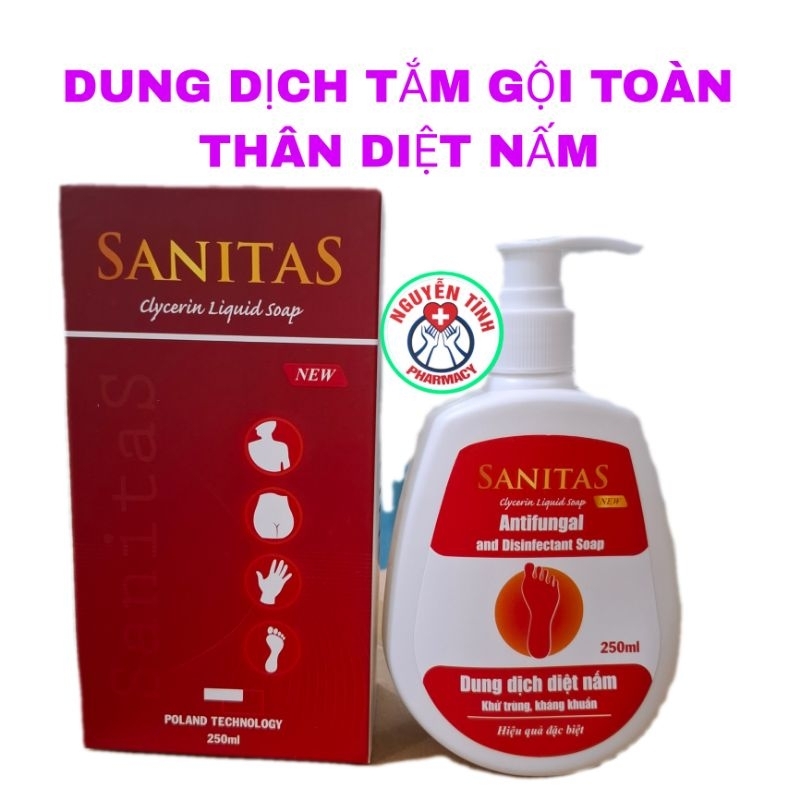 SANITAS dung dịch tắm rửa diệt nấm da, mụn nhọt, khử trùng, khử mùi toàn thân 250ml