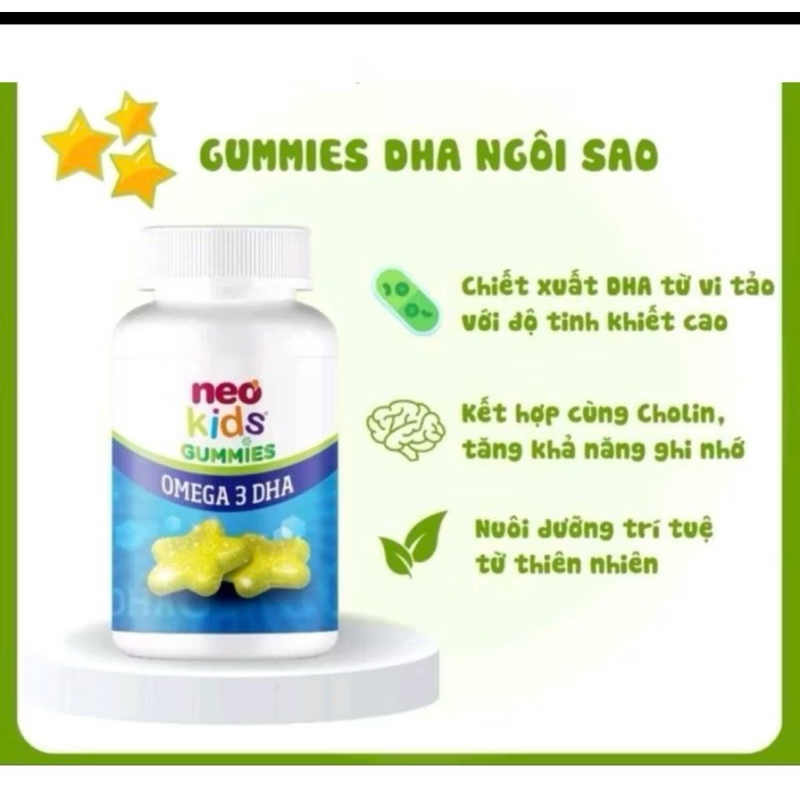 neo kids Gummies Omega 3 DHA cung cấp DHA vi tảo giúp bé thông minh hơn và cung cấp choline cho bé g