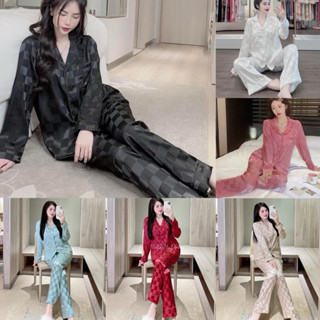 Bộ Lụa Gấm Tay Dài Quần Dài Họa Tiết