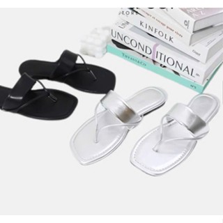 dép nữ quai kẹp phối dây ngang 3cm đế bệt xinh yêu. 2 màu đen-bạc dễ phối đồ