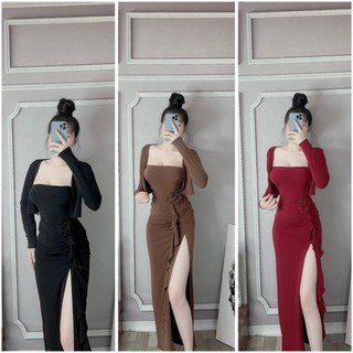 Set đầm kèm khoác ngoài, chất thun ladong co giãn . Có sẵn [GL80025]