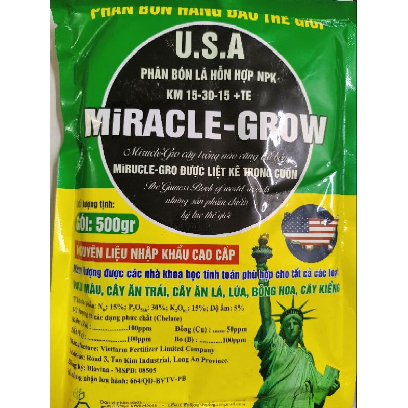 Phân bón lá MIRACLE GROW 15-30-15+TE 500GR