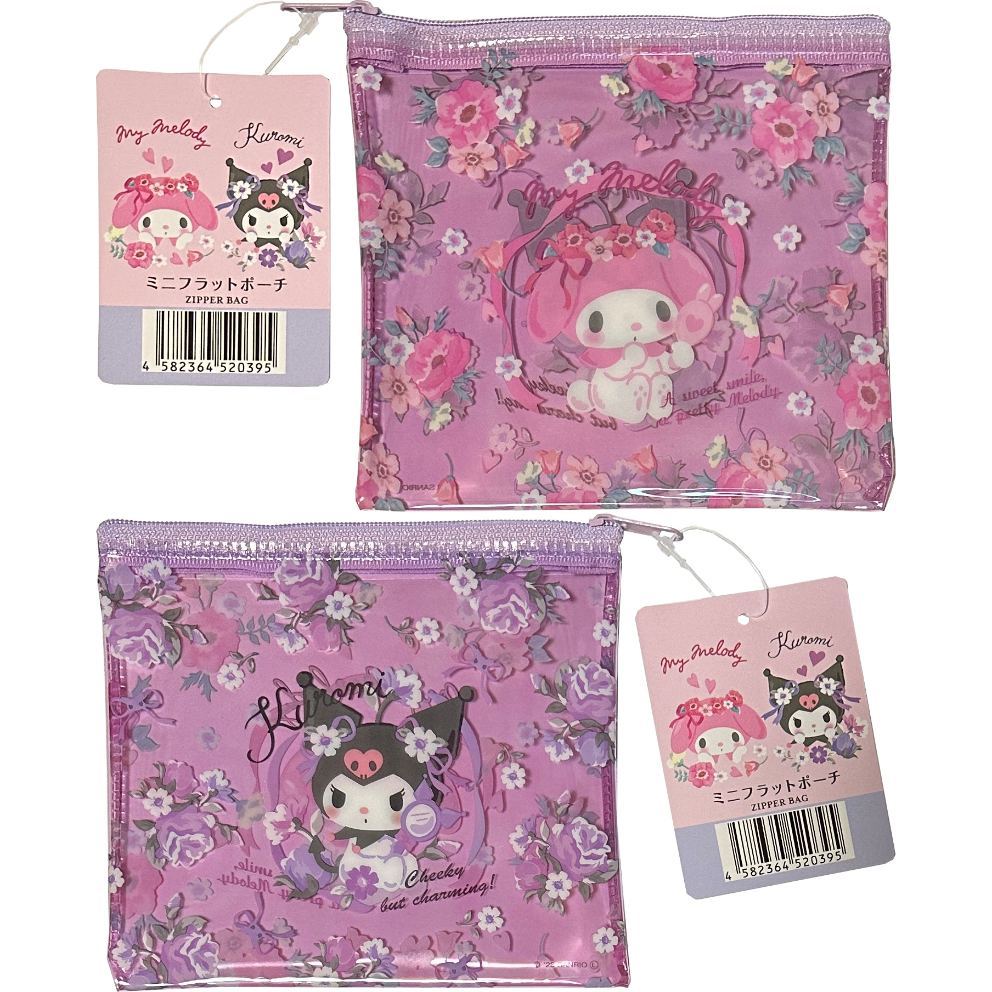 【Direct from Japan】Sanrio Flat Vinyl Pouch 14.5 ×11.5 cm Zipper Accessories Cases Bag (Flower) (My Melody & Kuromi)