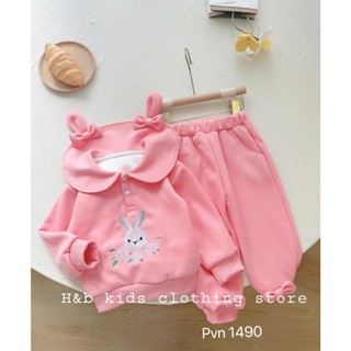 Bộ Thu Đông Cho Bé Gái Chất Liệu Nỉ Mềm Mịn Phối Cổ Áo Kèm Quần Túi Cho Bé 9-22kg