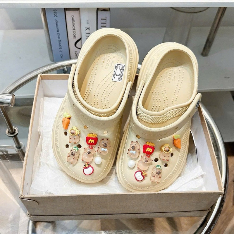 Dép Cross Nữ Đế Cao 5cm - Tặng 16 Stickers NHƯ HÌNH - Dép Cờ Rốc - Giày Đi Biển - Shoes, DéP