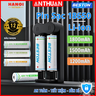  Vỉ 2 Pin sạc 18650 Đầu Nhọn 3.7V BESTON 1800mAh 1500mAh 1200mAh dòng xả cao cho đèn pin quạt cầm tay 