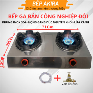 Bếp gas đôi công nghiệp + Van dây áp cao // lửa xanh và lớn, khung bằng inox  không han rỉ