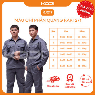  Bộ Quần Áo Bảo Hộ Lao Động KOJI KJ217 Vải Kaki 2/1 Màu Chì Phản Quang Nhẹ Thoáng Mát