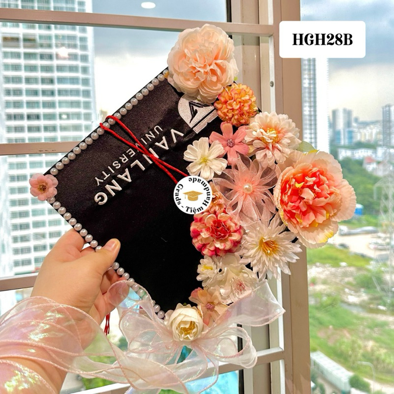 Nón tốt nghiệp trang trí sẵn hoa, set hoa giả trang trí nón tốt nghiệp, hoa trang trí mũ tốt nghiệp
