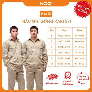 Bộ Quần Áo Bảo Hộ Lao Động KOJI KJ213 Vải Kaki 2/1 Màu Ghi Gừng Nhẹ Thoáng Mát