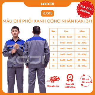 Bộ Quần Áo Bảo Hộ Lao Động KOJI KJ315 Màu Chì Phối Xanh Vải Kaki 3/1 Dày Dặn Bền Bỉ Phù Hợp Công Nhân Kỹ Sư