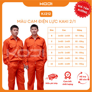 Bộ Quần Áo Bảo Hộ Lao Động KOJI KJ212 Vải Kaki 2/1 Màu Cam Điện Lực Nhẹ Thoáng Mát