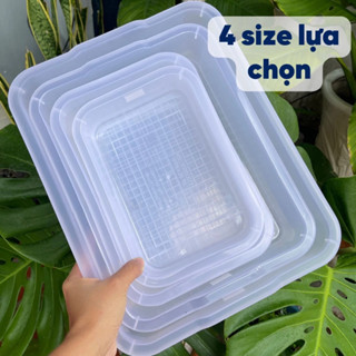 Khay Nhựa Chữ Nhật Trong Suốt Đựng Đồ Đa Năng Không Nắp 4 Size Lựa Chọn, Nhựa PP Màu Trắng Trong Suốt Chịu Nhiệt
