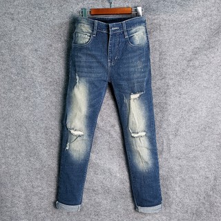 Quần Jean Nam Rách Gối Jean Co Giãn Bạc Màu Cá Tính