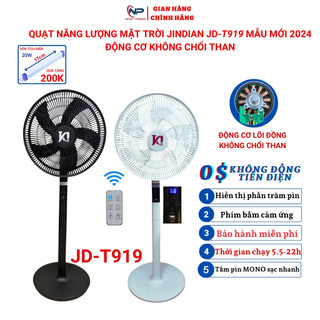  Quạt năng lượng mặt trời SHOP NHẬT PHONG,quạt tích điện JD-919T động cơ không chổi than,6 chế độ gió,remote,cục sạc 220v 