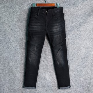 Quần Jean Nam Bạc Gối Jean Đen Than Đơn Giản