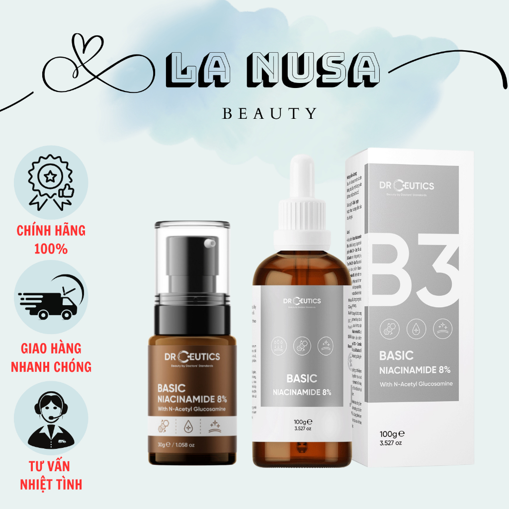Serum DrCeutics B3 Niacinamide Basic 8% Dành Cho Da Dầu Mụn