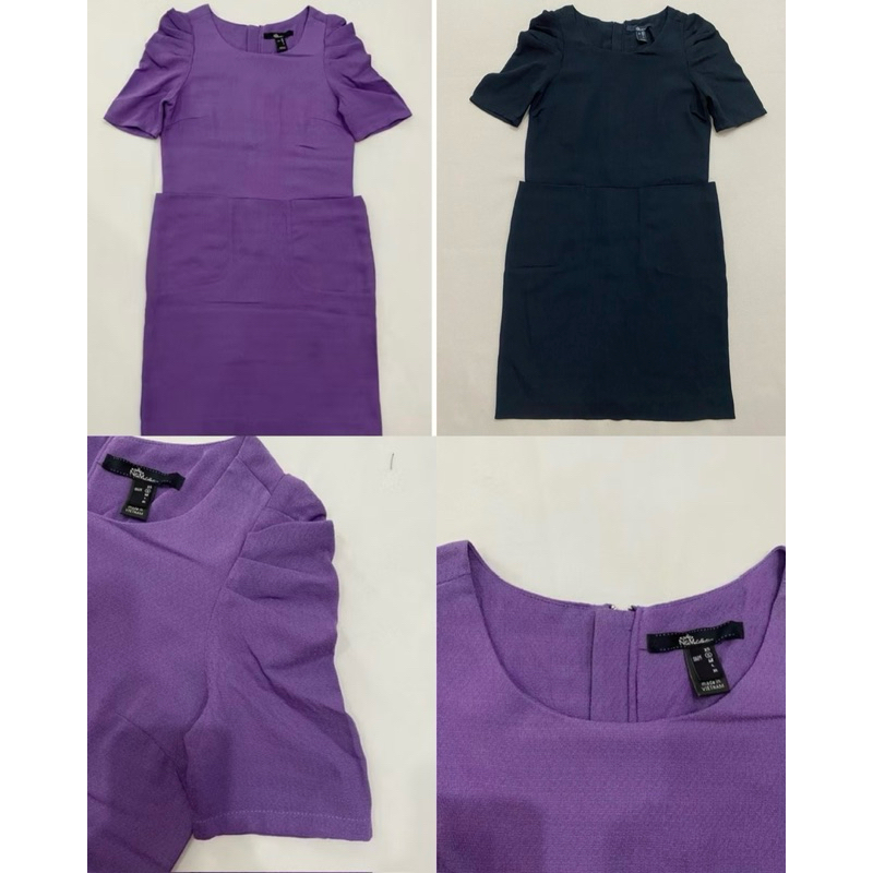 (D202)Đầm tím tay bồng có túi (Size S) - Thanh lý vnxk