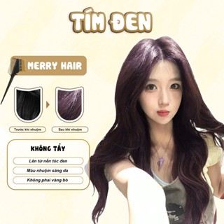 Thuốc nhuộm tóc, Thuốc nhuộm tóc màu Tím Đen, Không tẩy, Merry Hair, tặng kèm oxy trợ dưỡng và bao tay