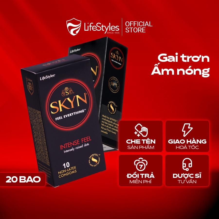 Combo 2 hộp Bao cao su gai trơn Skyn Intense Feeling - Non-latex không mùi cao su - Hộp 10 bao