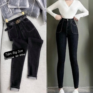 [ SIZE 60KG - 95kg ]Quần Jean Phối Túi Hộp Big Size - Đen /Xanh Đậm - Lưng  Cao - Co Giãn Mạnh