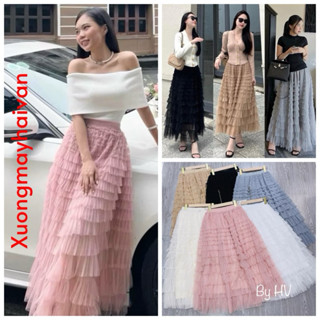  HV - Chân Váy voan lưới 2 lớp Nhiều Tầng QC dáng Dài siêu Hot 