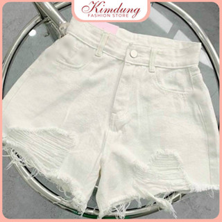Quần short jean,quần đùi nữ rách đẹp lưng cao, Quần đùi chất bò trắng rách cá tính