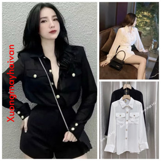  HV - Áo Sơ Mi Khuy Đồng Chất Voan Lụa Mỏng Sexy 