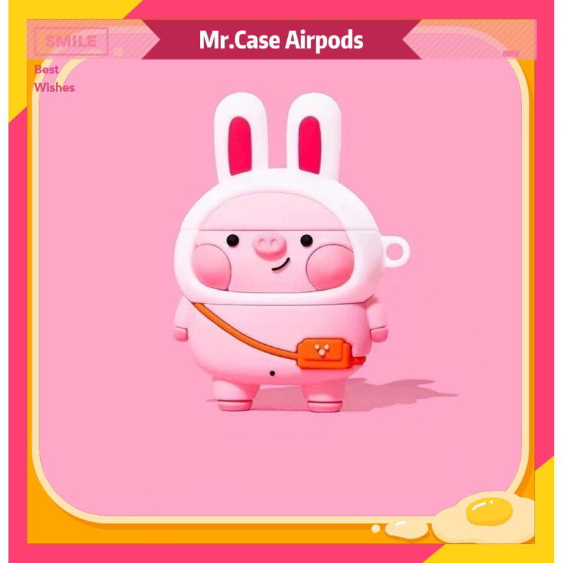 Case AIRPOD 1/2/3/Pro 2 Vỏ Đựng Ốp Bảo Vệ Tại Nghe Bluetooth Hình Heo THỏ Hồng - Mr.Case